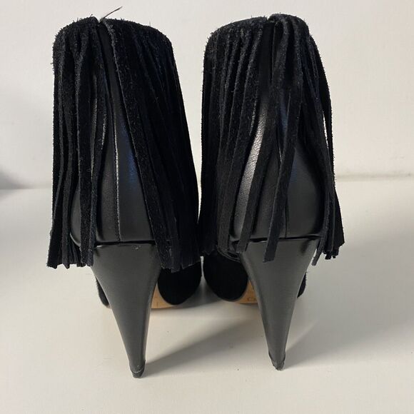 IRO Xabea Black Suede Leather Bootie Ankle Boot Fringe Point Toe Cone He… - Picture 6 of 9